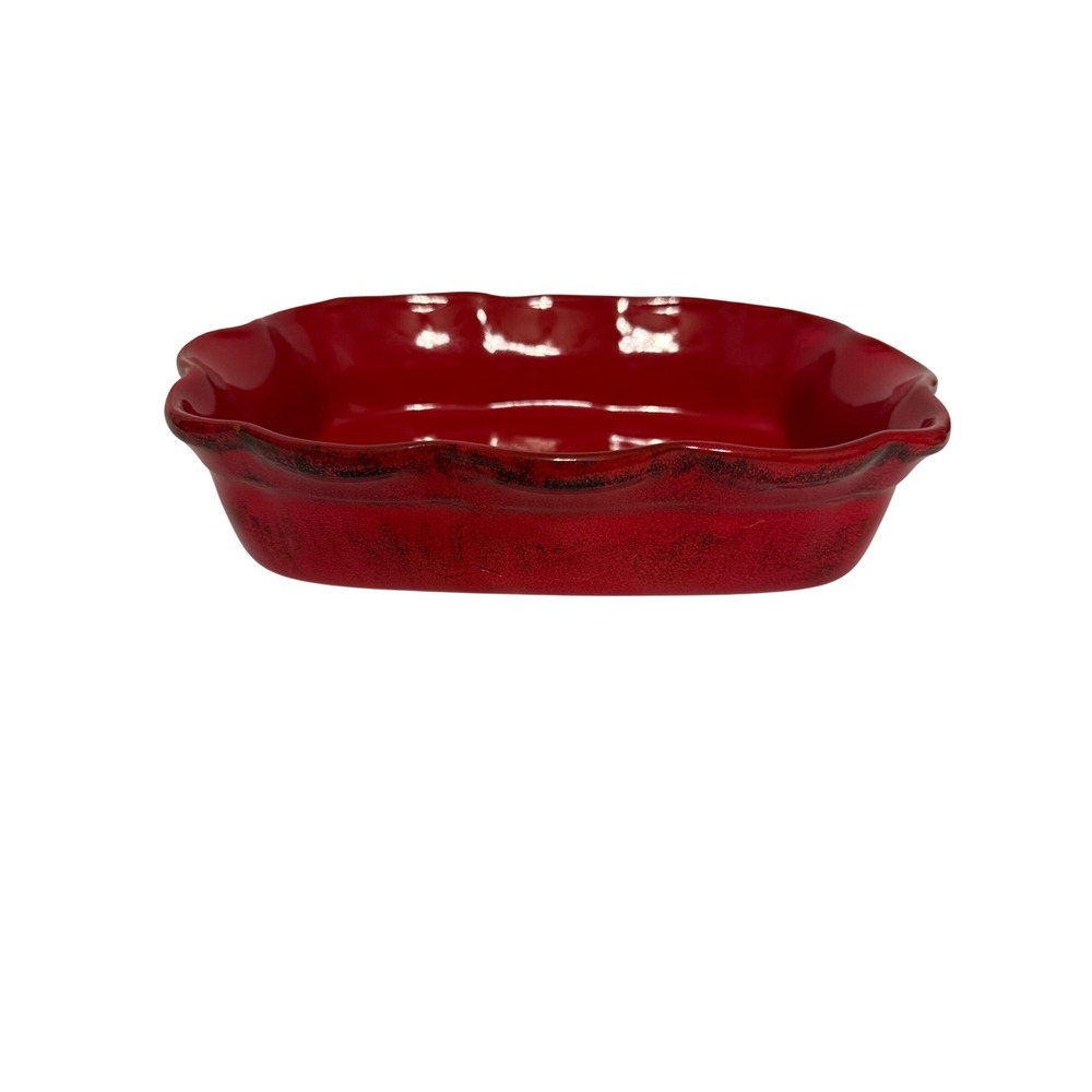De Silva Italy Red Ceramic Scalloped Baking Dish Rectangular Terracotta 10x7.25